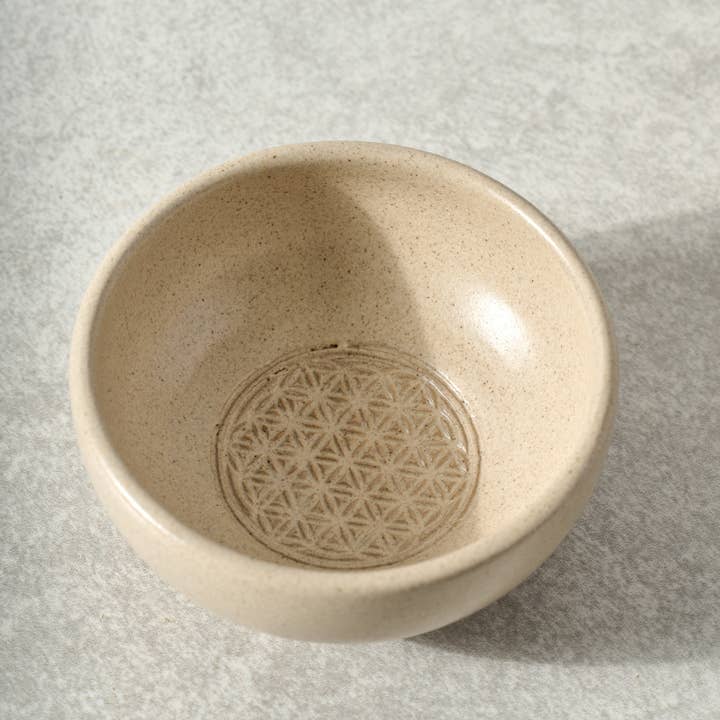 Tan Flower of Life Ceramic Bowl (3.5" D)