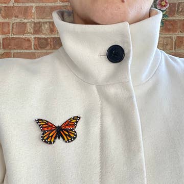 Gourd/Fabric/Crystal Monarch Butterfly Pin (3&quot; L)