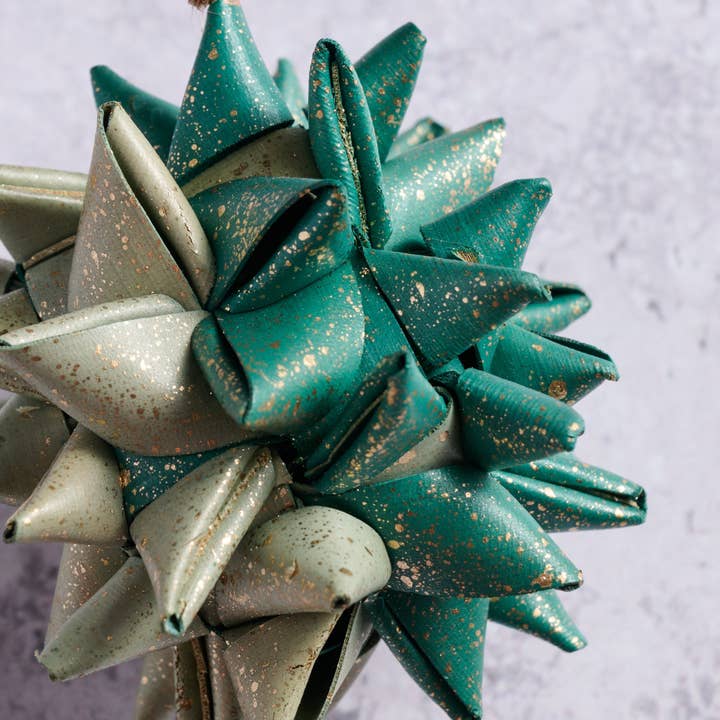 Green Folded Palm Leaf Ball Ornament (2.5&quot; D)