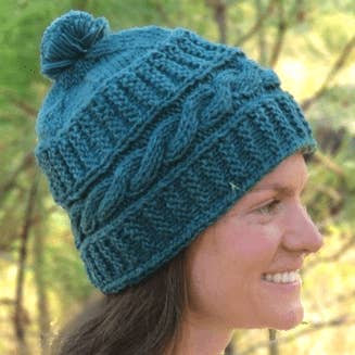 Cable Knit Wool Hat with Pom - Assorted
