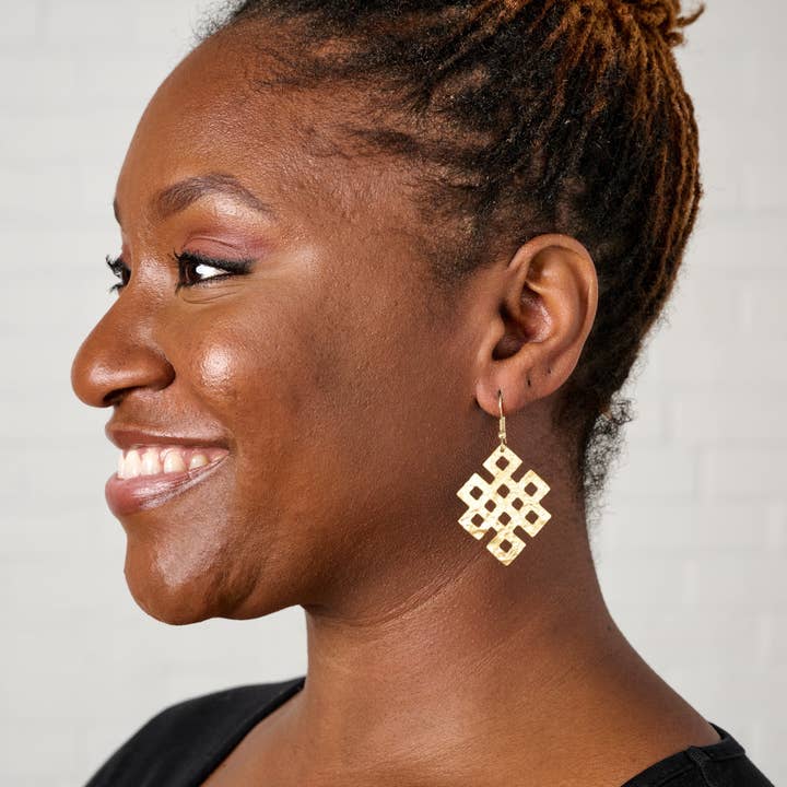 Endless Knot Hammered Brass Earrings (2.25&quot; L)