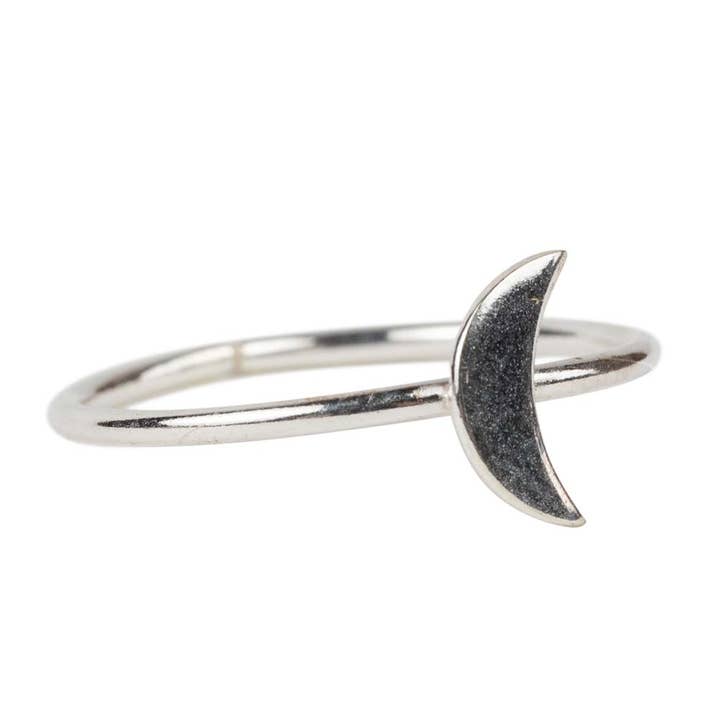 Silver-Color Crescent Moon Adjustable Metal Ring