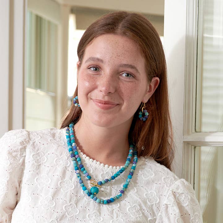 Blue Orbital Kantha Earrings