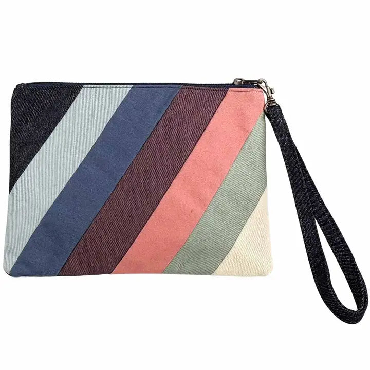 Denim Striped Wristlet