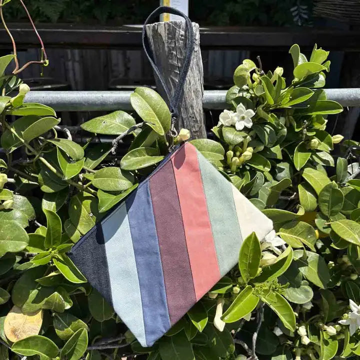 Denim Striped Wristlet