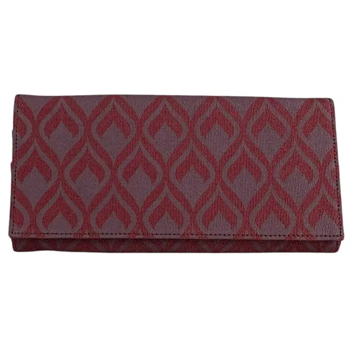 Red Geometric Screen Print Upcycled Wallet (6" W x 4" H)