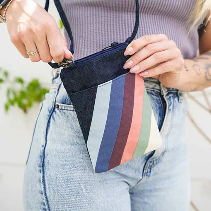 Denim Striped Mini Crossbody Bag