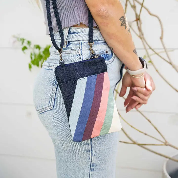 Denim Striped Mini Crossbody Bag