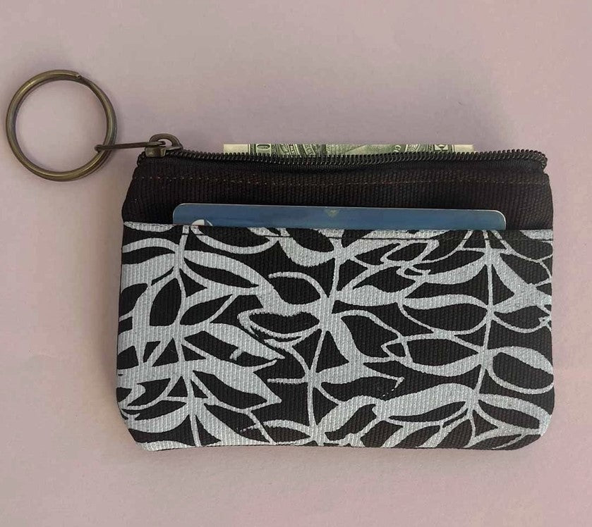 Black Botanical Upcycled Canvas Coin Purse