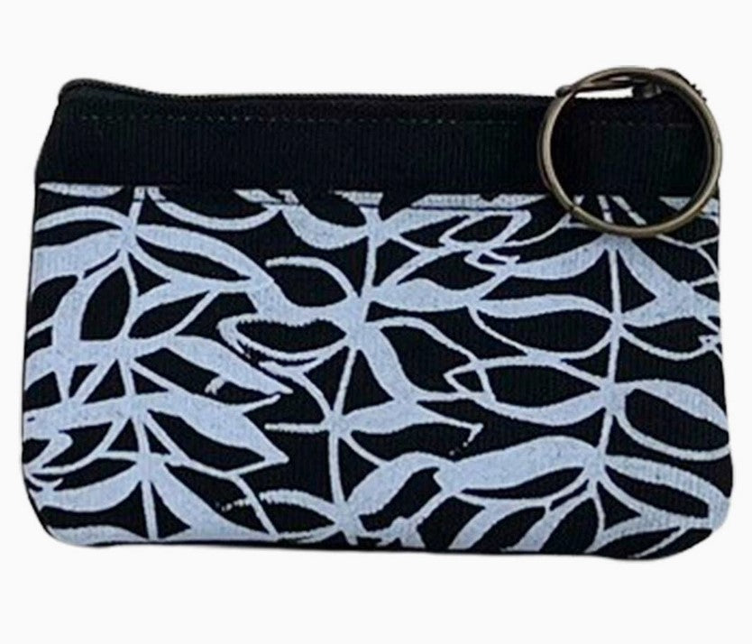 Black Botanical Upcycled Canvas Coin Purse