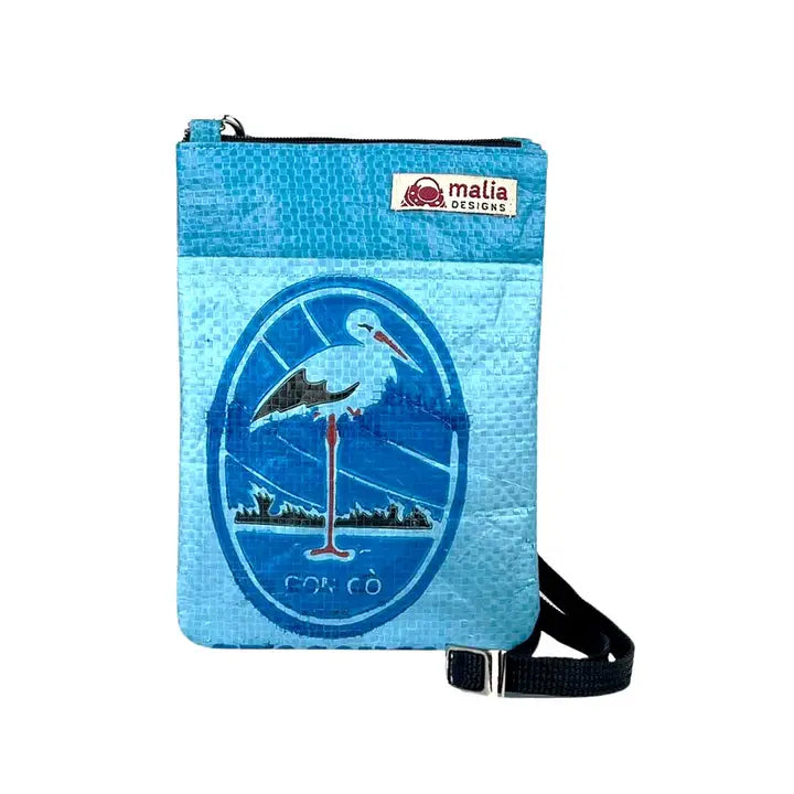 Recycled Feed Sack Crossbody Phone Bag (Blue)