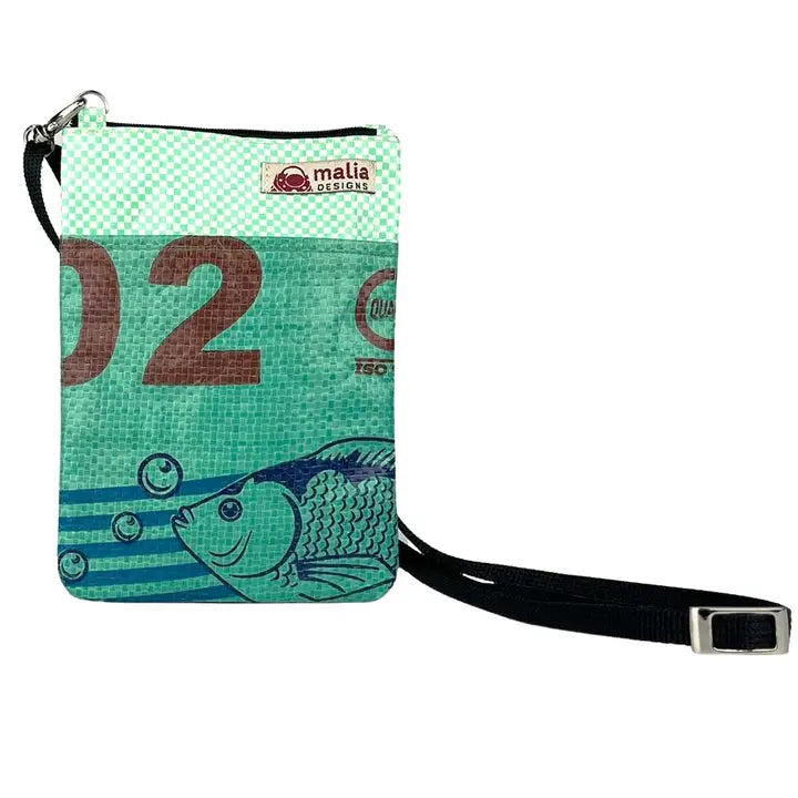 Recycled Feed Sack Crossbody Phone Bag (Green)