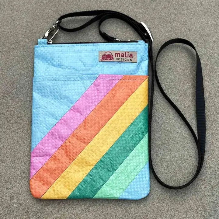 Striped Recycled Feed Sack Mini Crossbody Bag
