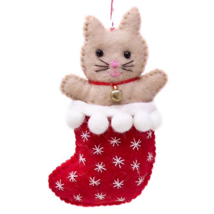 Kitty In Stocking Felt Ornament