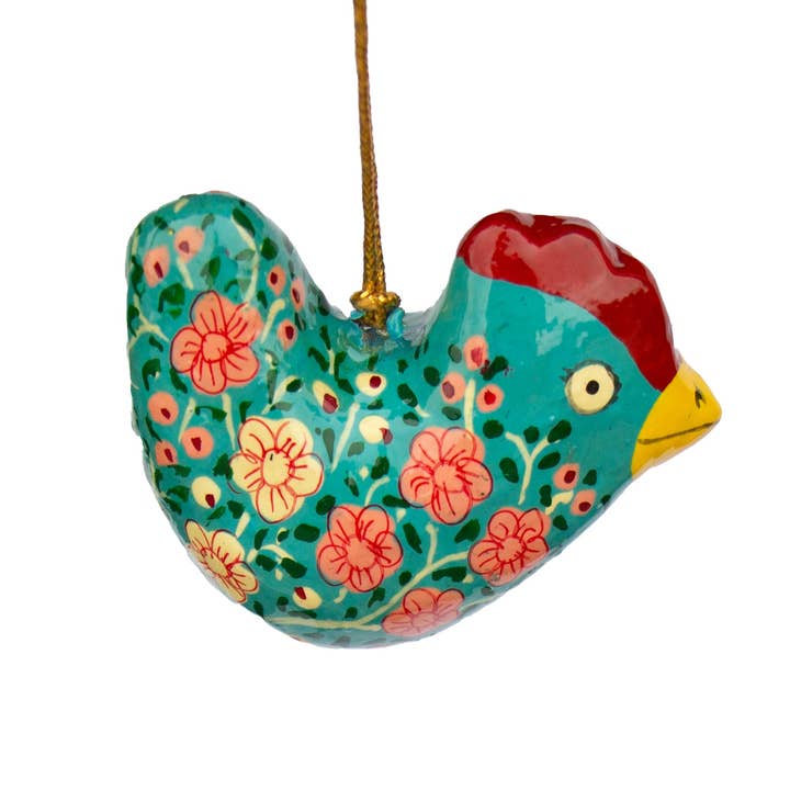 Teal Paper-Mache Chicken Ornament
