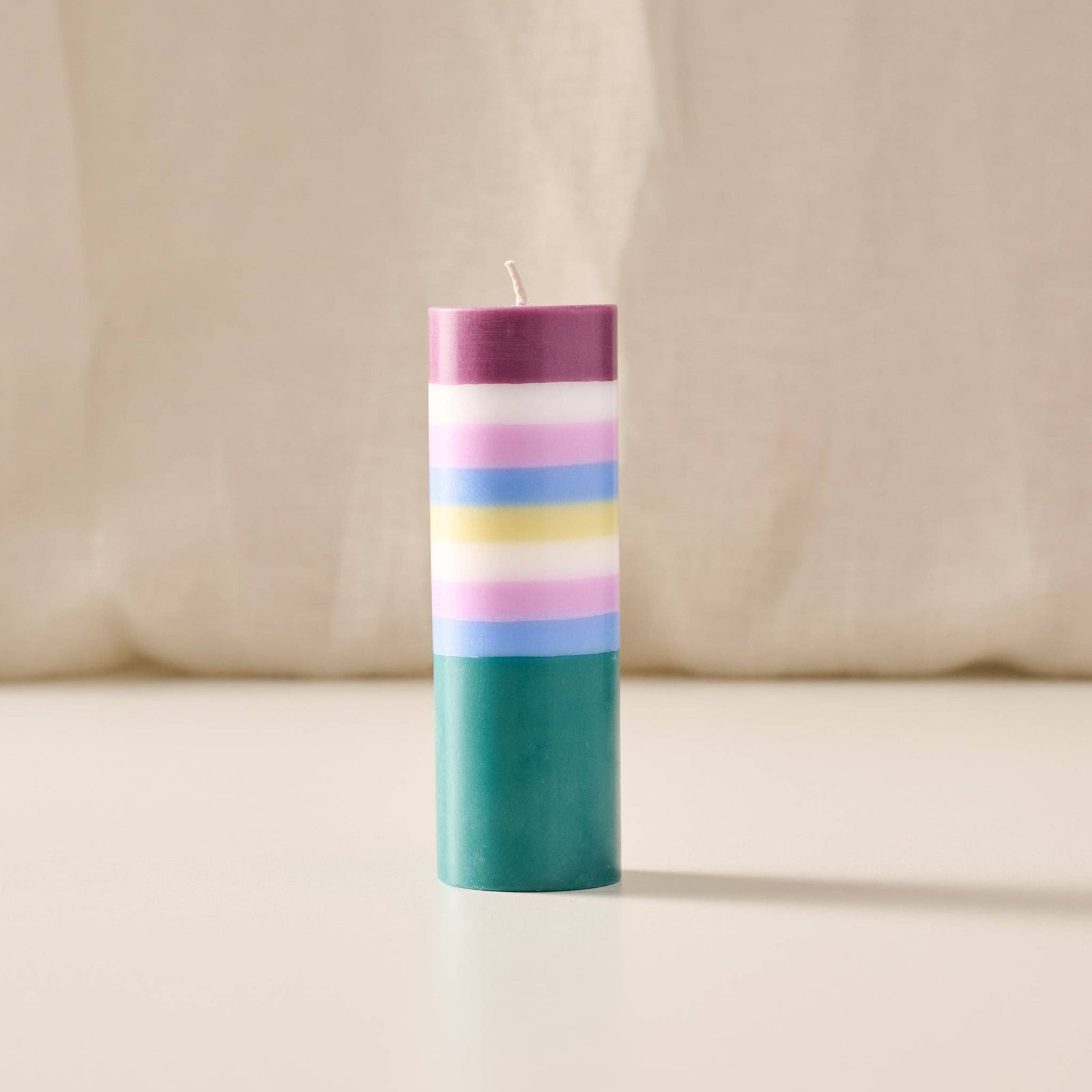 Berry Striped Short Palm Wax Pillar Candle