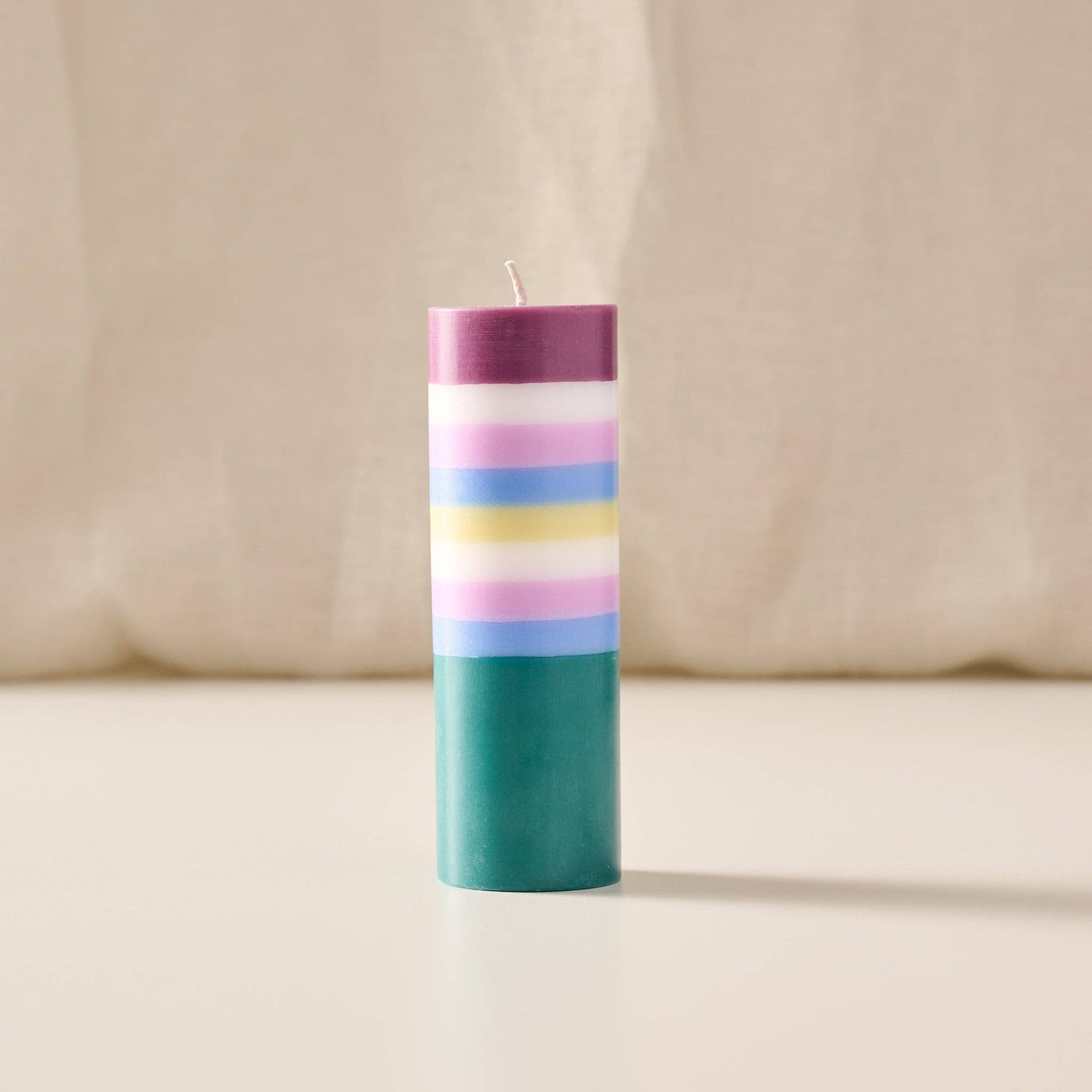 Berry Striped Short Palm Wax Pillar Candle