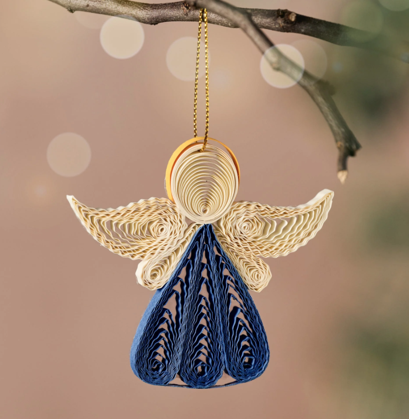 Quilled Paper Angel Ornament - Blue