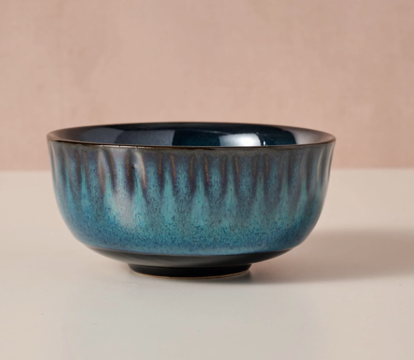 Blue/Black Drip Ceramic Ombre Bowl (5" D X 2.5" H)
