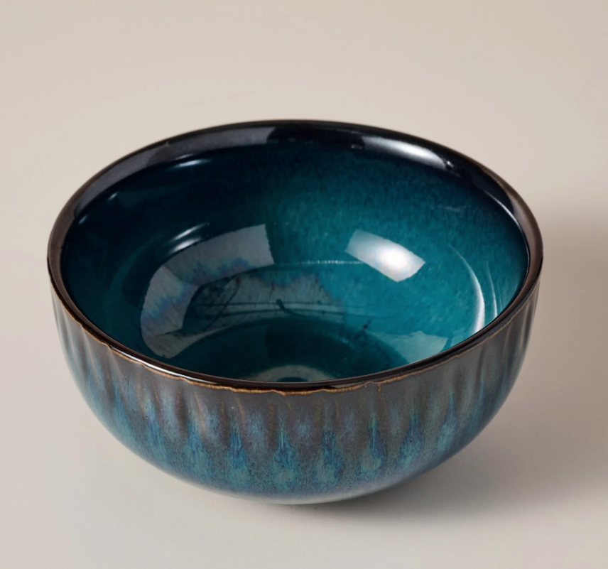 Blue/Black Drip Ceramic Ombre Serving Bowl (6&quot; D X 3&quot; H)