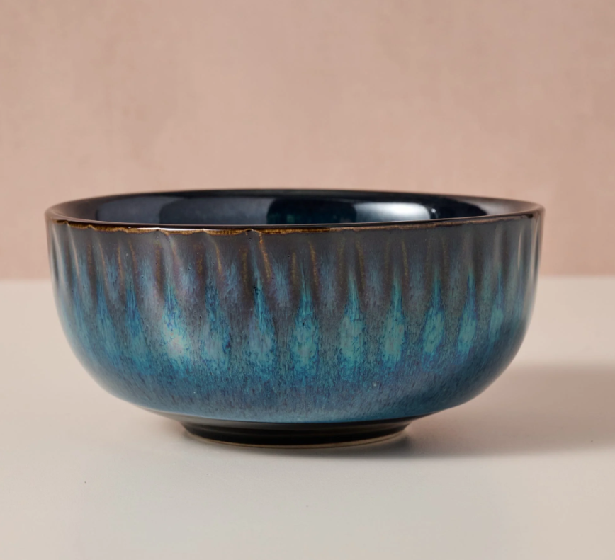 Blue/Black Drip Ceramic Ombre Serving Bowl (6" D X 3" H)