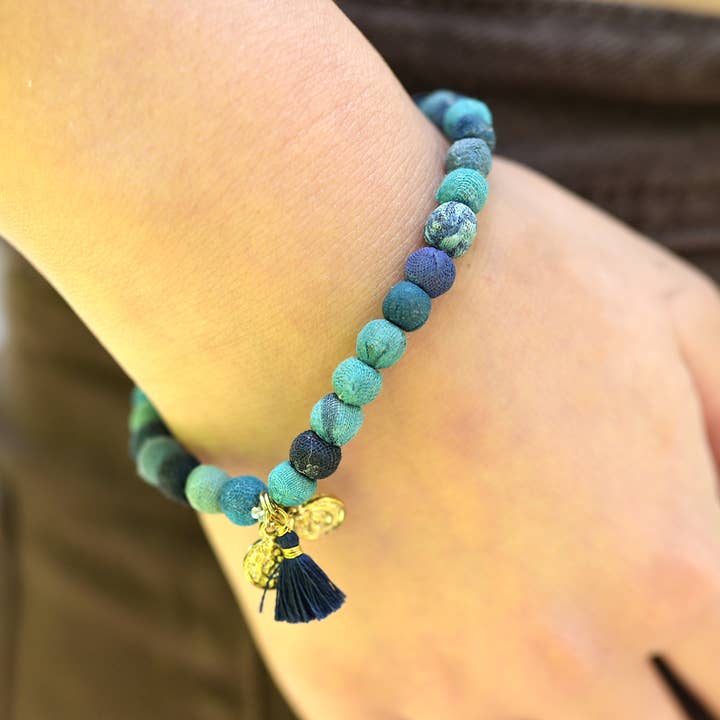 Blue Serenity Kantha Connection Bracelet