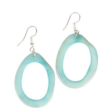 Mint Open Oval Slice Tagua Earrings (2.5&quot; L)