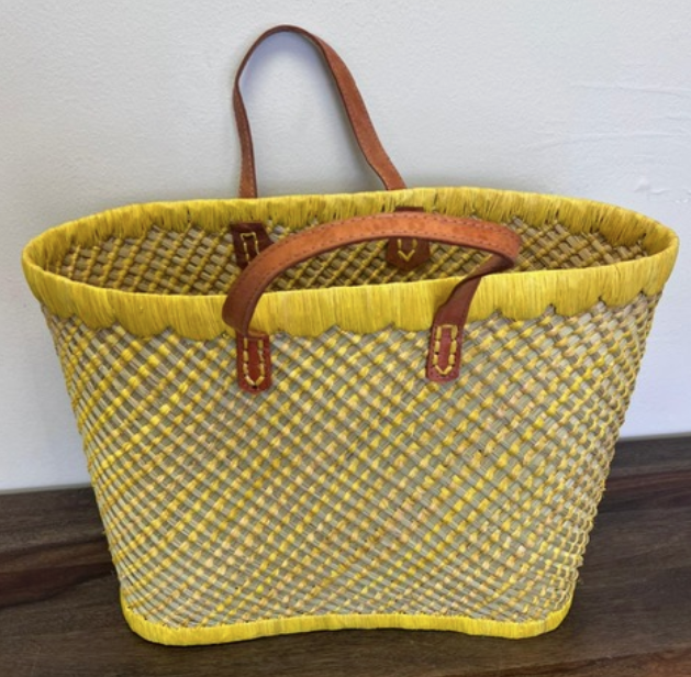 Checkered Palm Leaf Tote Bag