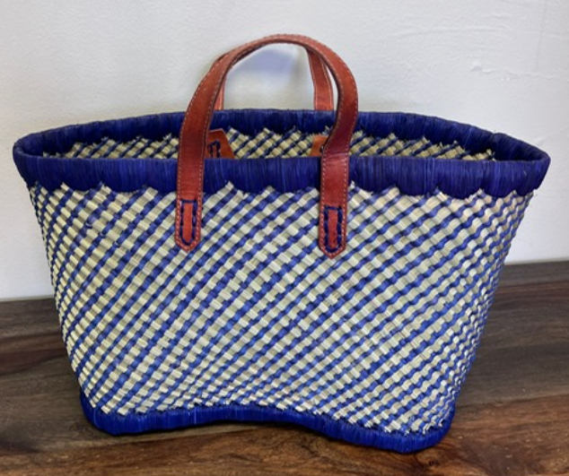 Checkered Palm Leaf Tote Bag