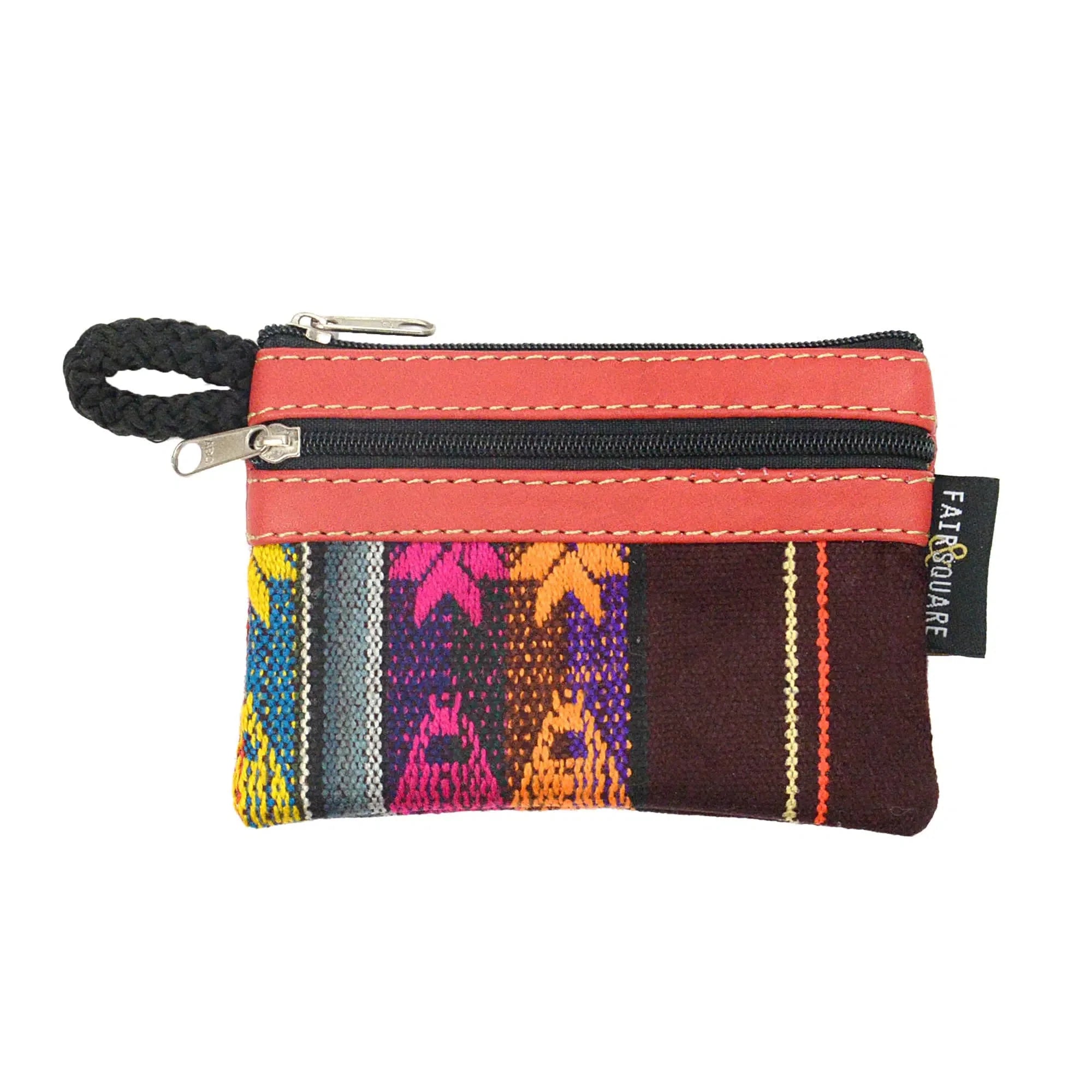 2-Zip Leather &amp; Fabric Coin Purse