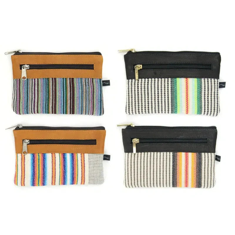 Fabric & Leather 2-Zip Pouch - Assorted