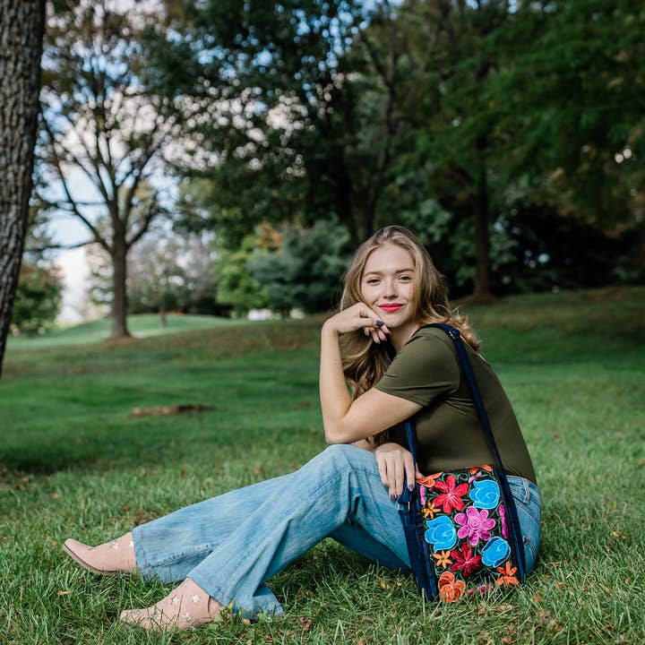 Blue Embroidered Crossbody Bag (12&quot; x 9&quot;)