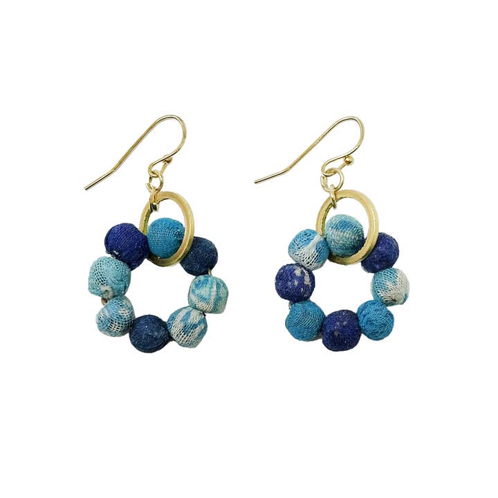 Blue Orbital Kantha Earrings