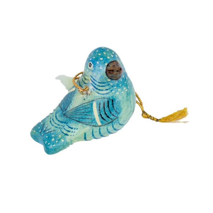 Blue Handpainted Papier-Mache Finch Ornament