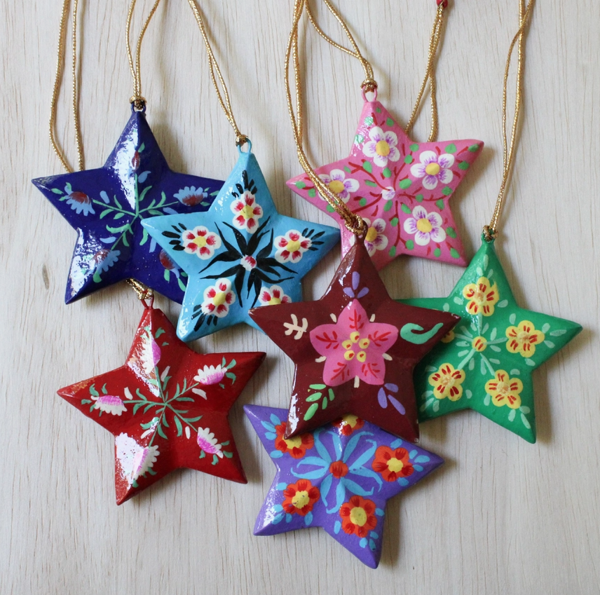 Blue Star Paper Mache Ornament