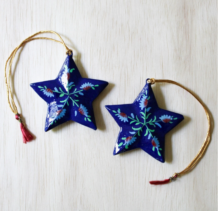 Blue Star Paper Mache Ornament