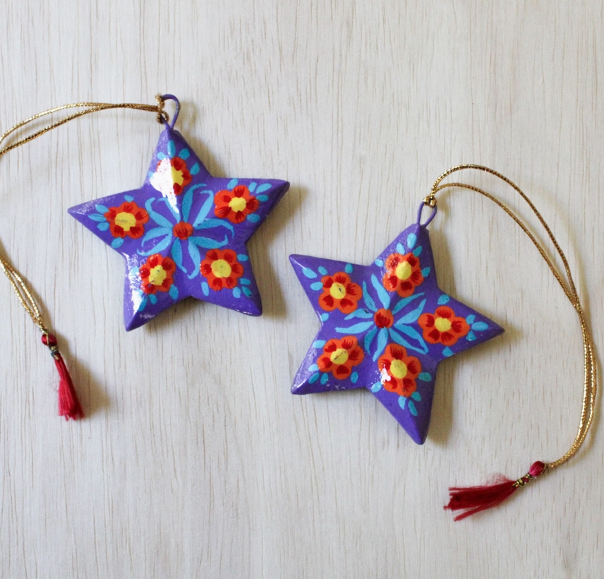 Purple Star Paper Mache Ornament