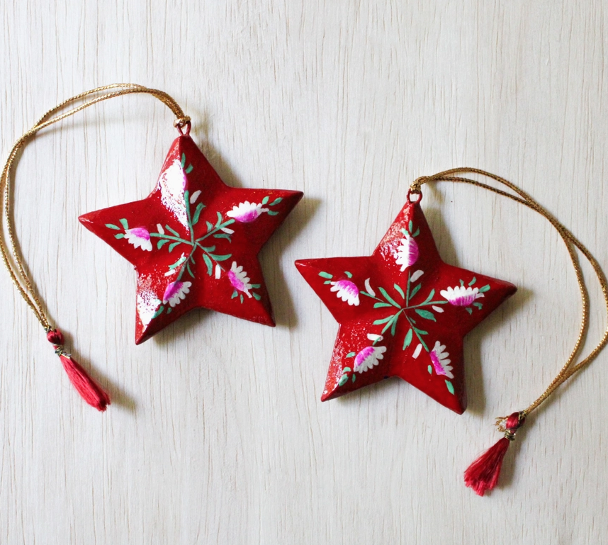 Red Star Paper Mache Ornament