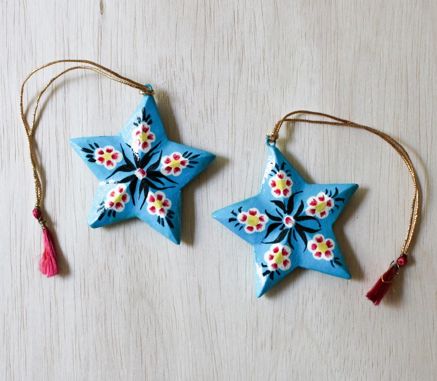 Light Blue Star Paper Mache Ornament