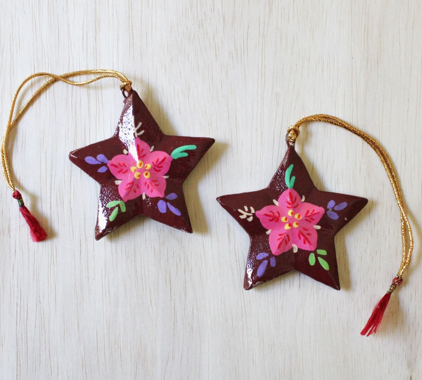 Maroon Star Paper Mache Ornament