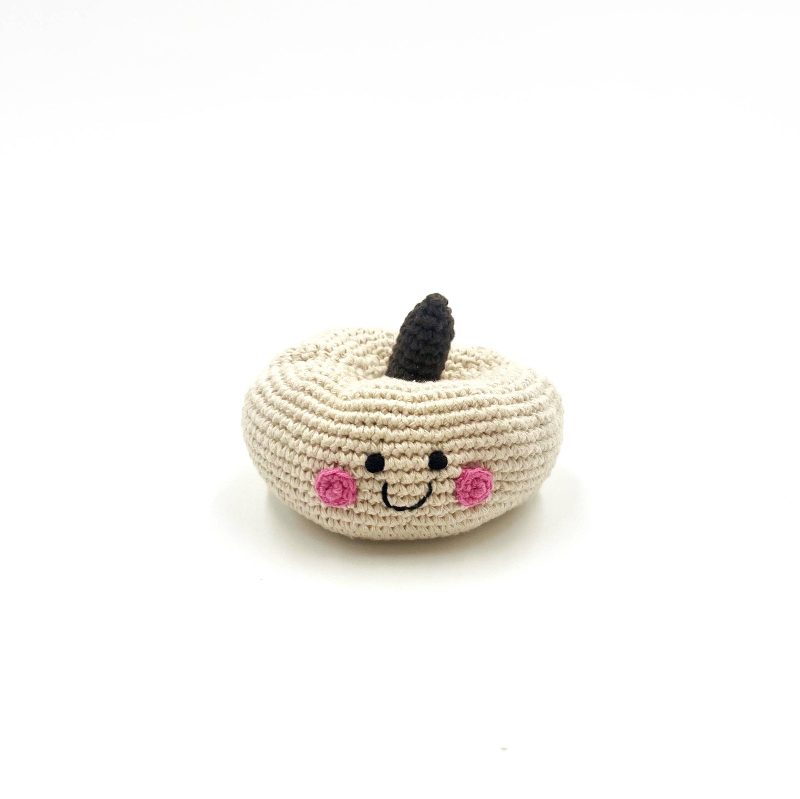 Crocheted White Pumpkin Baby Rattle – Handmade & Fair Trade