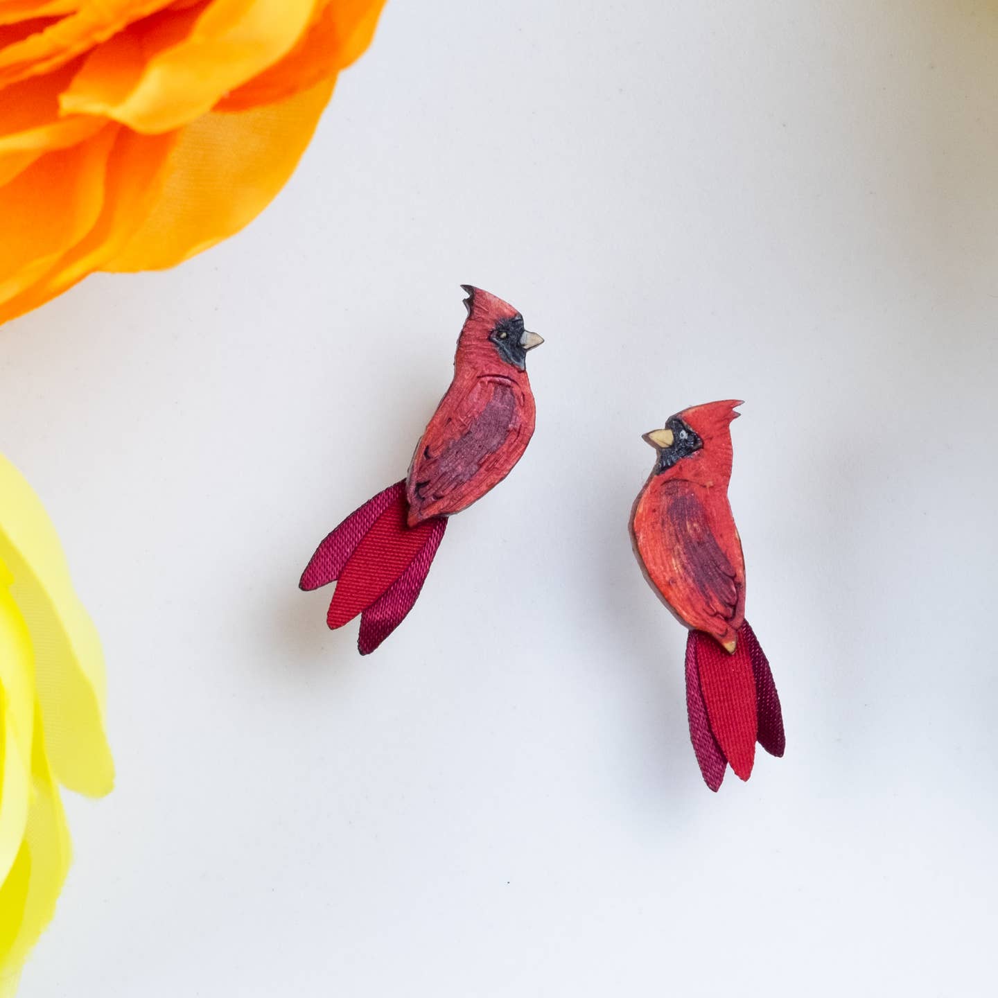Cardinal Gourd/Fabric/Crystal Earrings