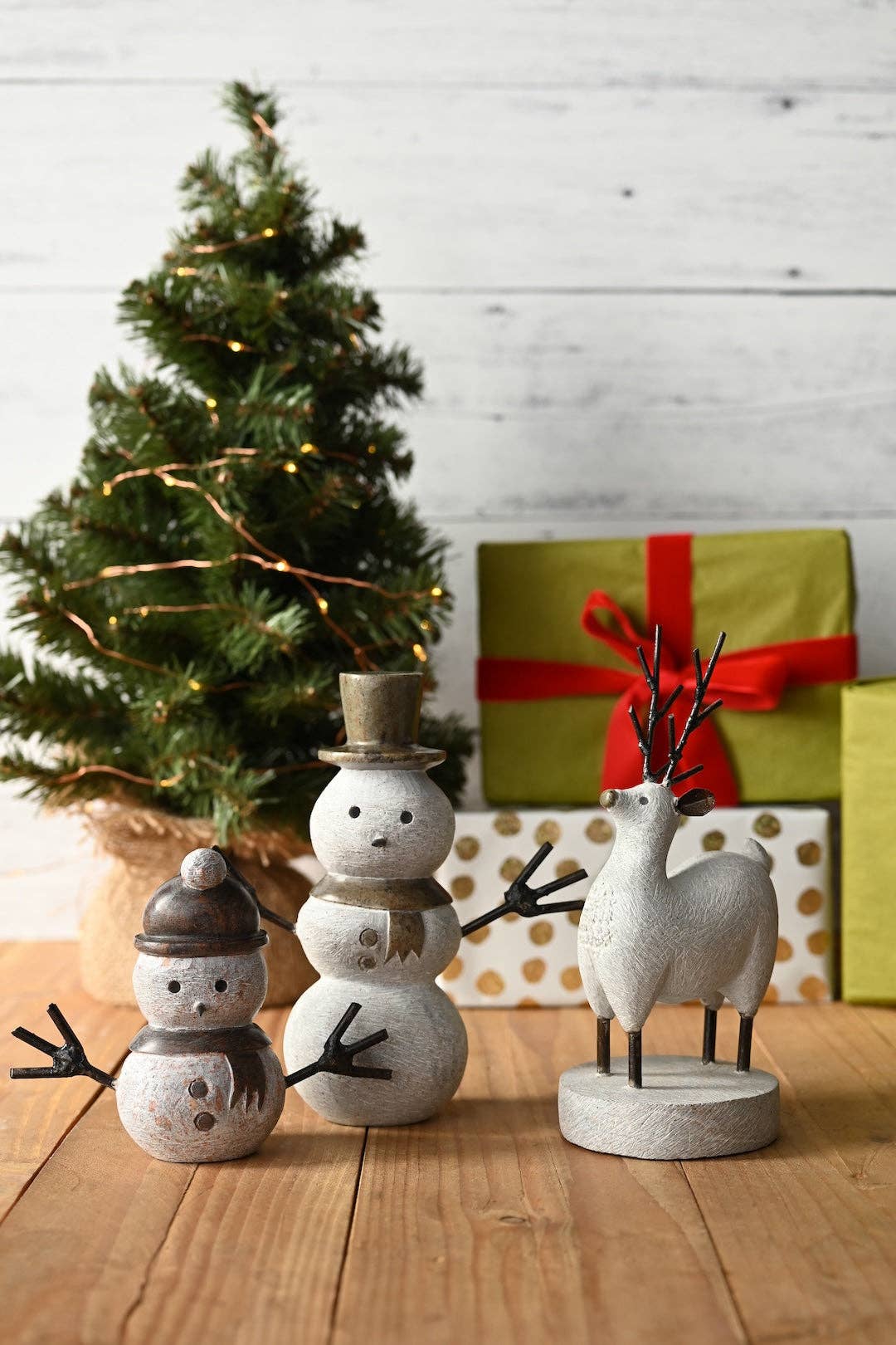 Small Stone and Metal Snowman Sculpture