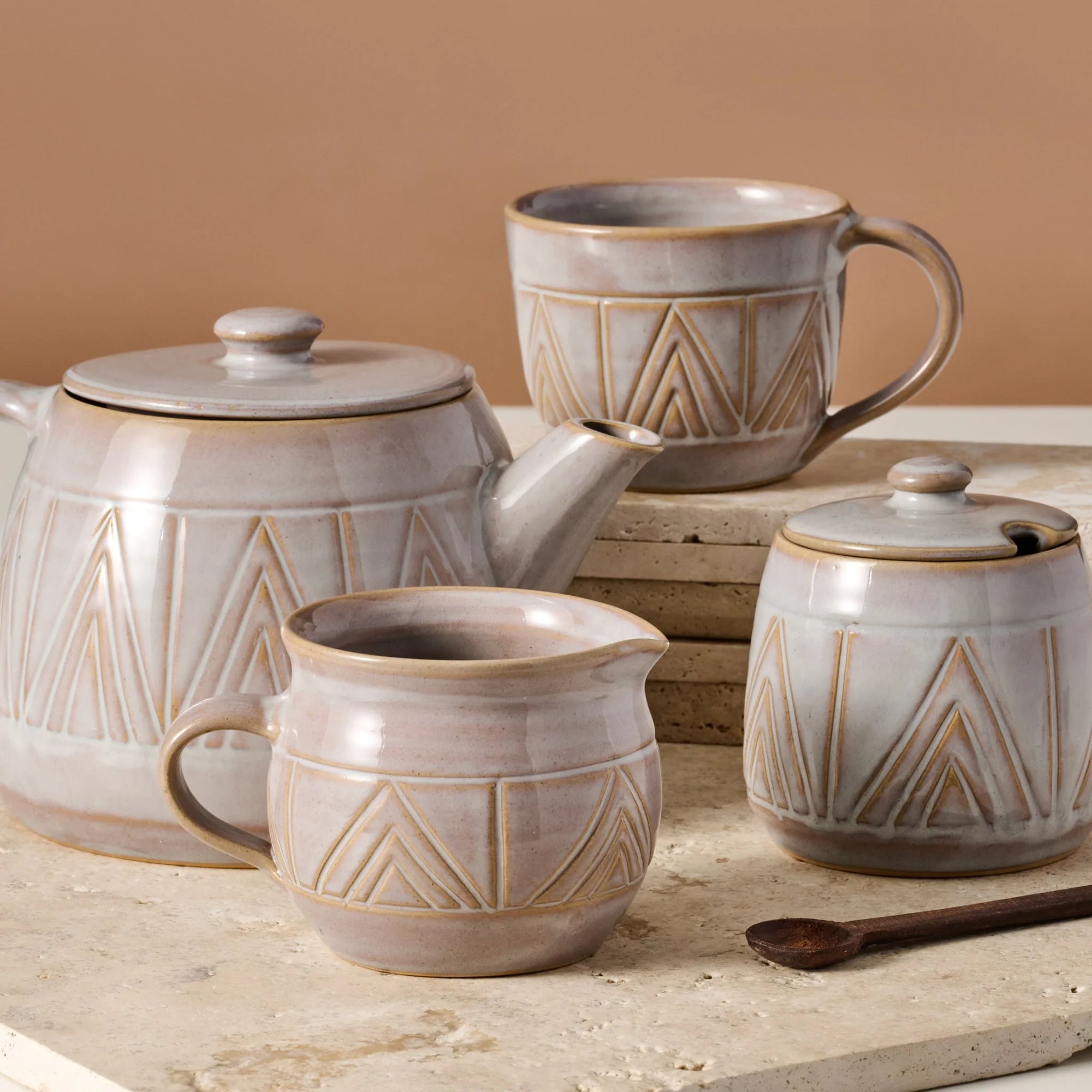 Ceramic Cream &amp; Sugar Set with Mountain Design