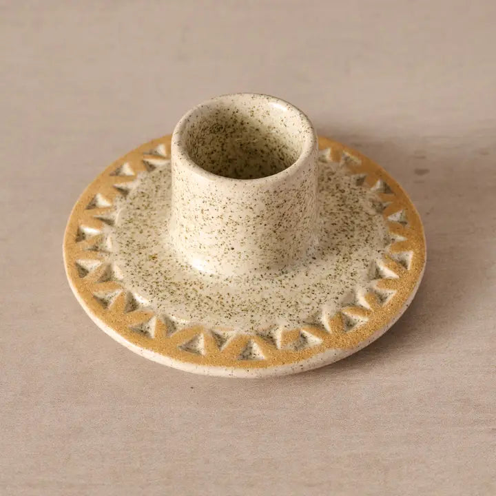 Etched Ceramic Taper Candle Holder