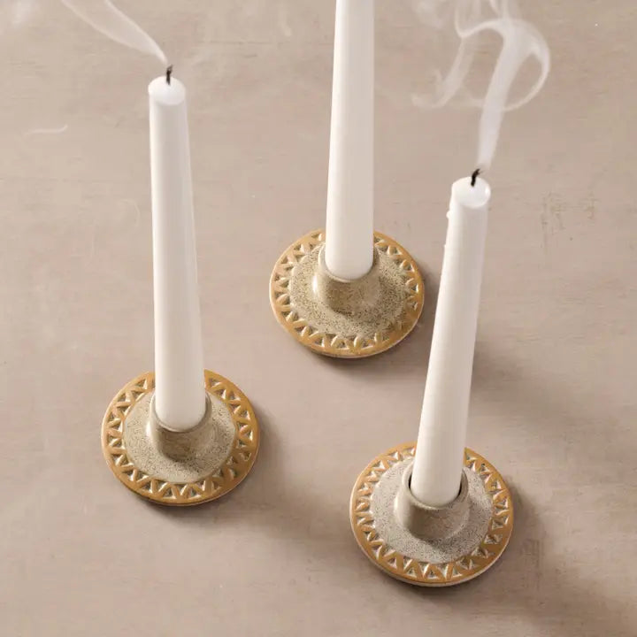 Etched Ceramic Taper Candle Holder