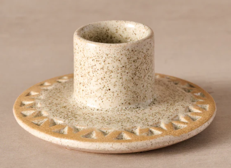 Etched Ceramic Taper Candle Holder