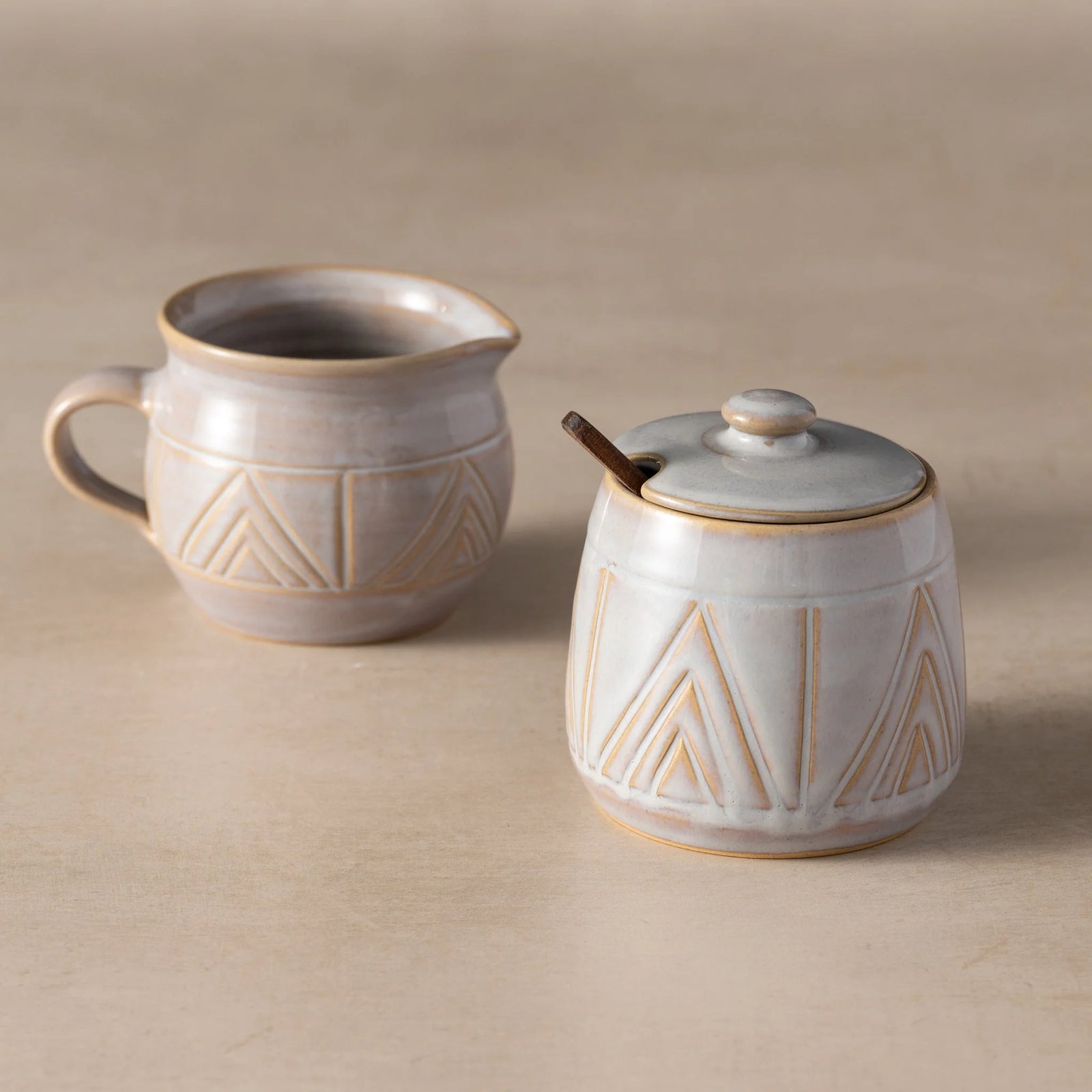 Ceramic Cream & Sugar Set with Mountain Design