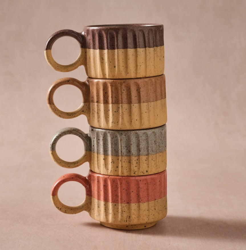 Stackable Ceramic Striped Fluted Espresso Mug
