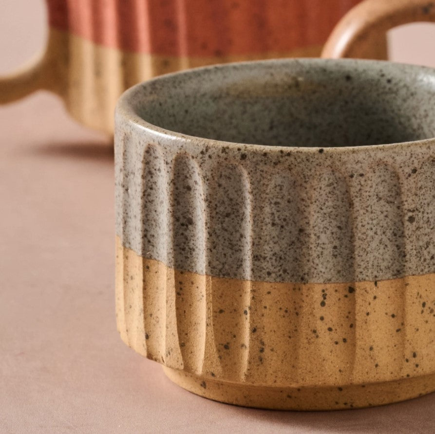 Stackable Ceramic Striped Fluted Espresso Mug